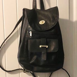 Black Faux Leather Mini Backpack Purse